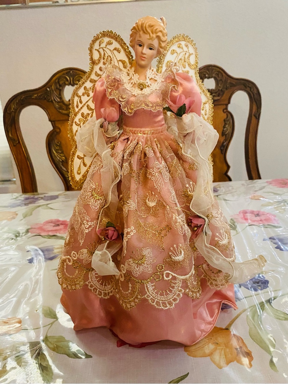 Pink and Gold Angel Tree Topper Doll